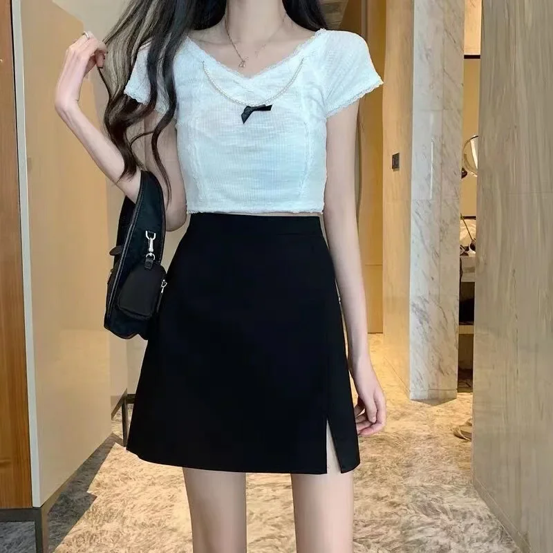 Minivestido de cintura alta en forma de A para mujer, estilo coreano, irregular, que cubre la cadera, versátil, otoño/invierno, recién llegado
