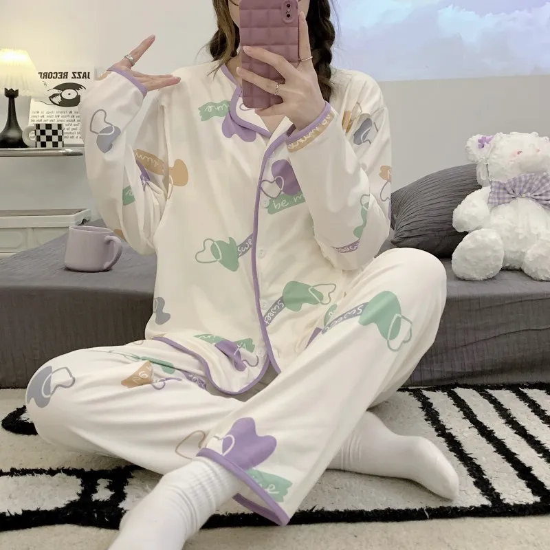 Spring And Summer 2-Piece Set Of Women's Breastfeeding Clothes Monthly Clothing Maternity Pajamas Women's Pajamas Homewea 4