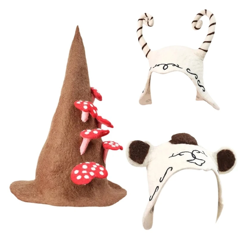 

Halloween Enchanting Wool Hat Unique Wool Horn Men Women Novelty Costume Cosplay Drop shipping