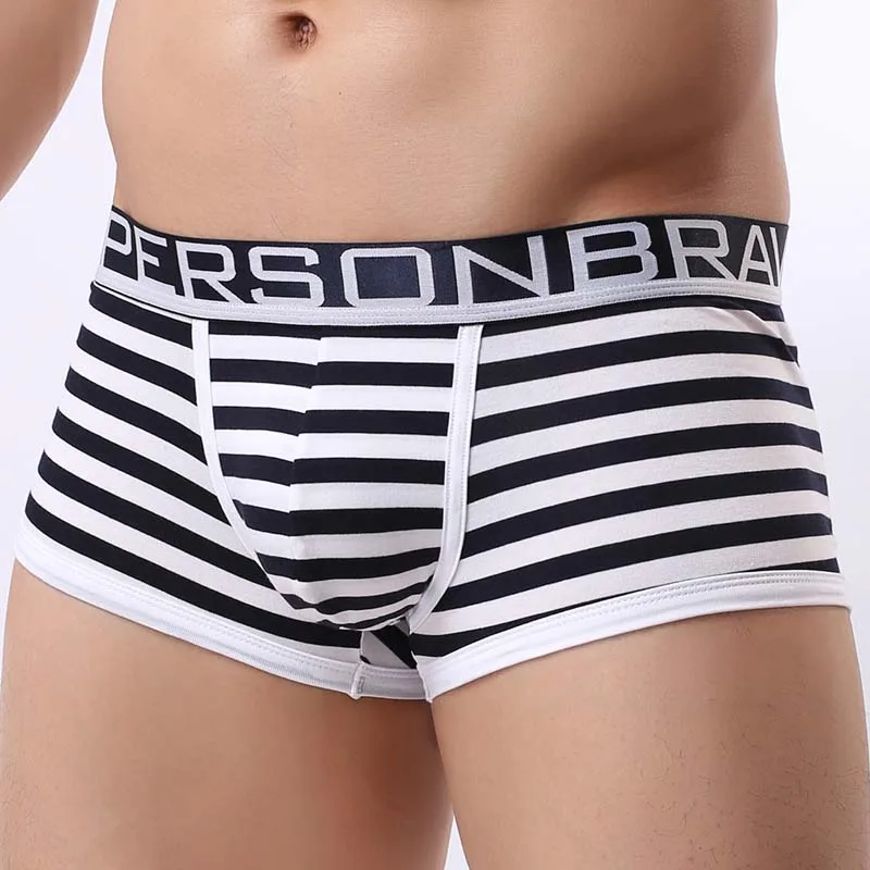 

BRAVE PERSON Underwear Men's Boxers Sexy Low Waist Bulge Pouch Boxershorts Fashion Stripe Male Panties Cotton Man Boxer Briefs