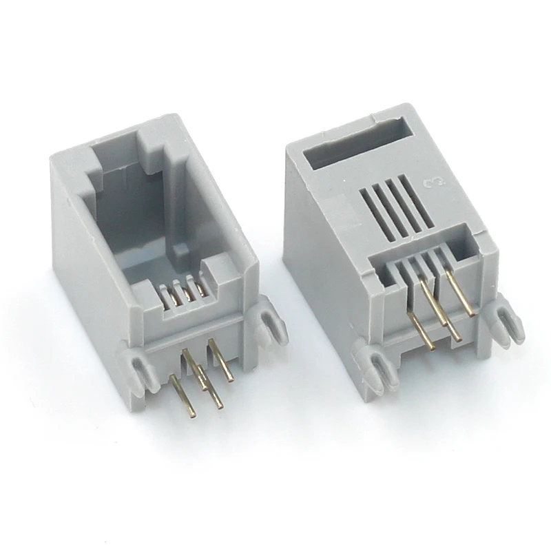 Free shipping 200PCS/LOT 4P4C gray RJ11 phone jack phone jack 4P4C PCB