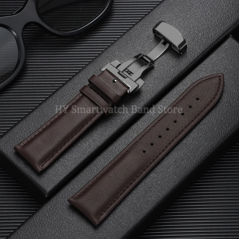 Cowhide Leather Watch Strap with Butterfly Clasp - Universal Fit
