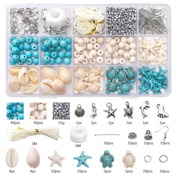 Ocean - Inspired Jewelry Making Set with Turquoise and Starfish Charms - 715 Pieces - 1Set (About715Pcs)