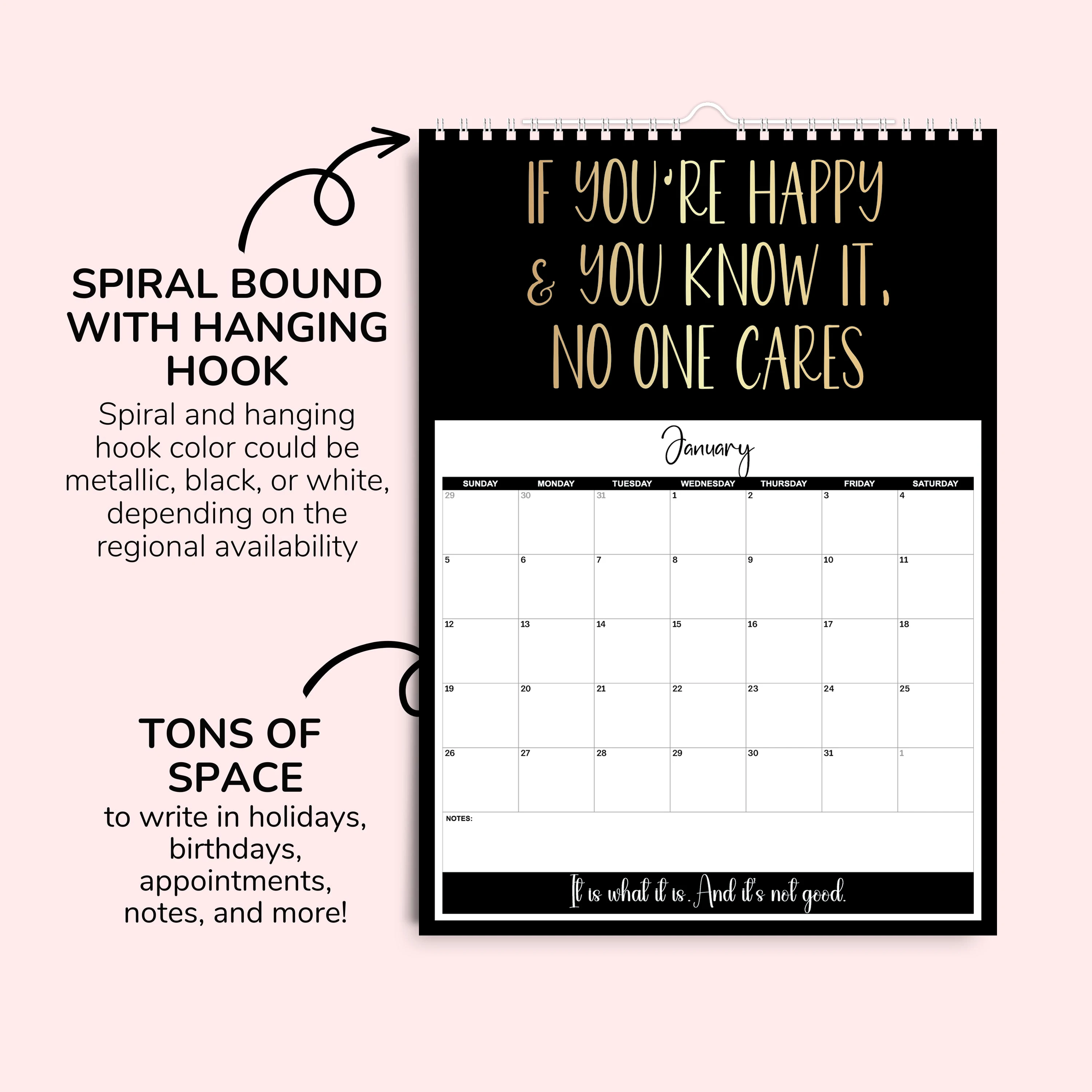 Anti-Motivation Sarcastic Wall Calendar Funny Humor Text Gag Gift for Women Men Best Friends Coworkers