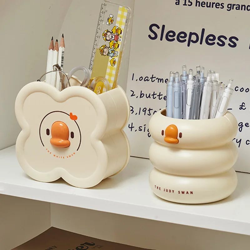 Makeup Brush Holder Cartoon Duck-Shaped Lipstick Eyebrow Pencil Holder Desktop Cosmetic Storage Box Plastic Make Up Organizer 4