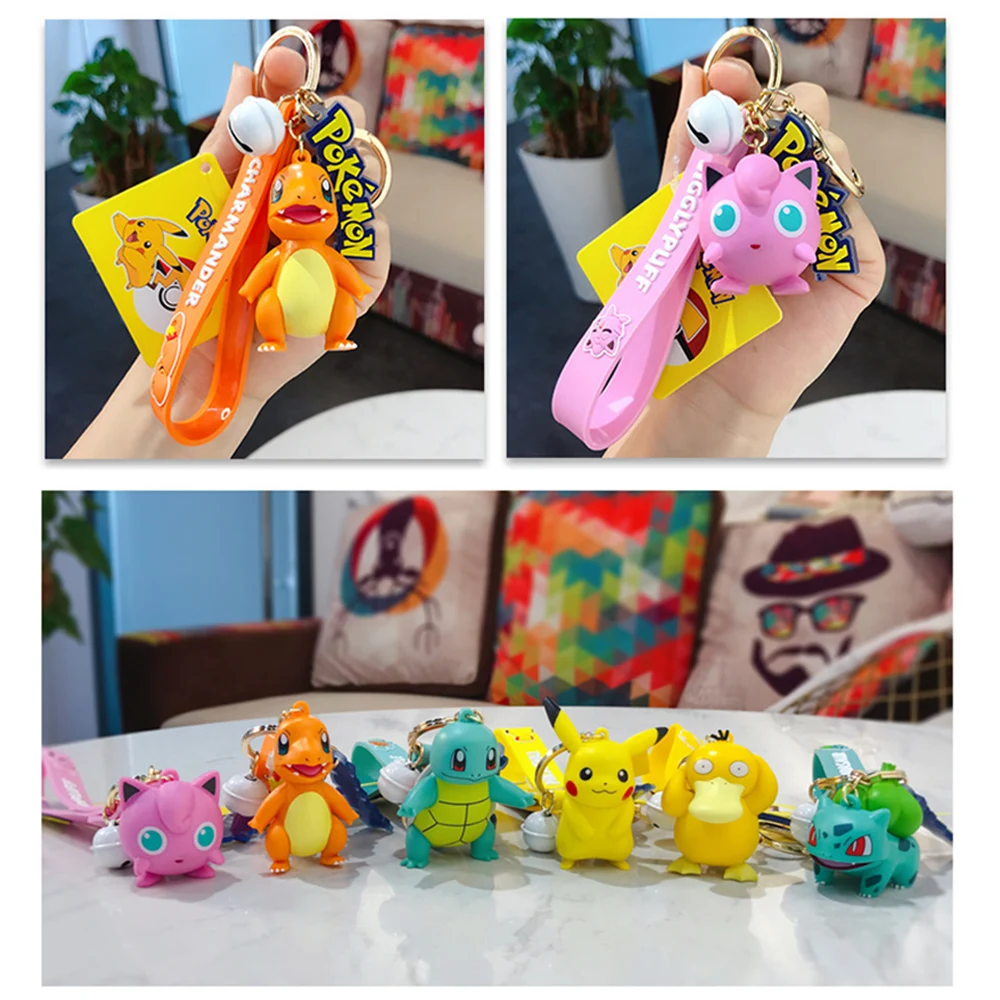 Best Pikachu Pokemon Keychain Bulbasaur Squirtle Psyduck Charmander  Jigglypuff Action Anime Figure Toys Kids Bag Pendants