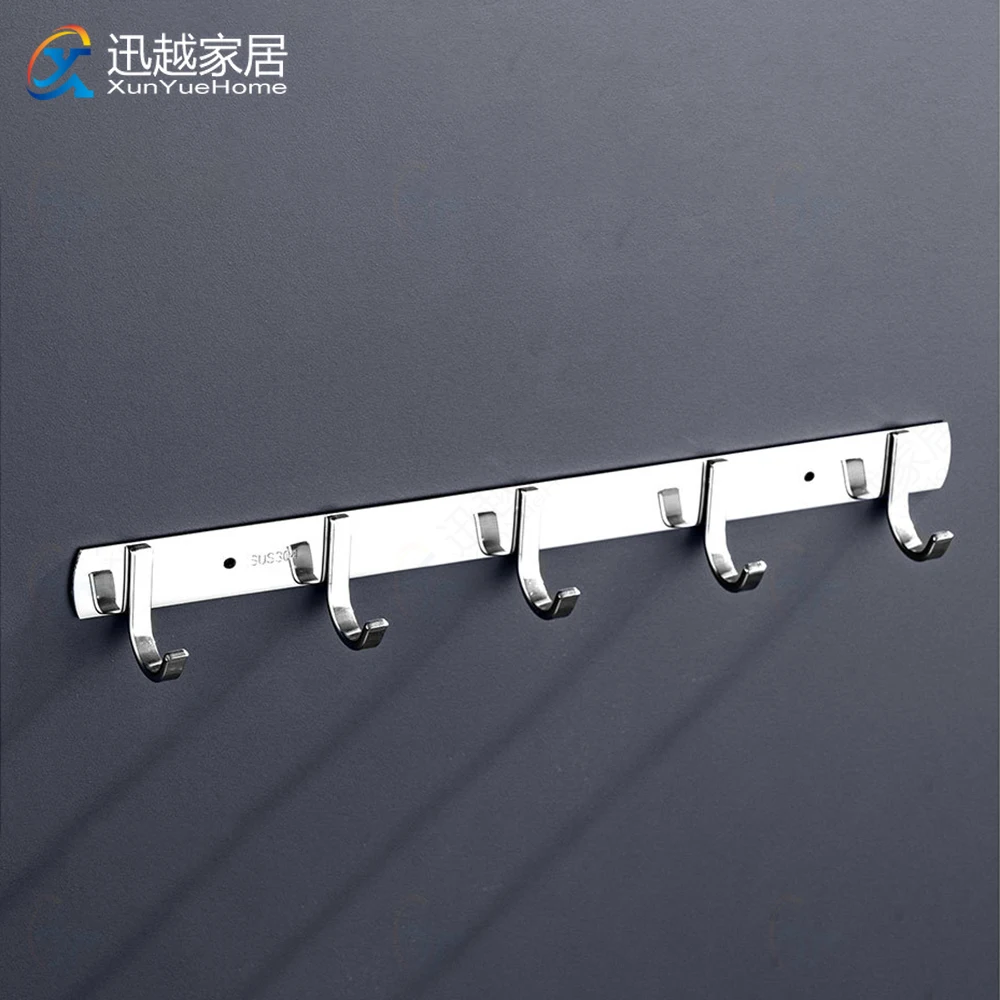 Towel Robe Hooks Silver Stainless Steel  Door Hanging Wall Mount Bath Coat Rack Hanger For Bathroom Kitchen Hardware