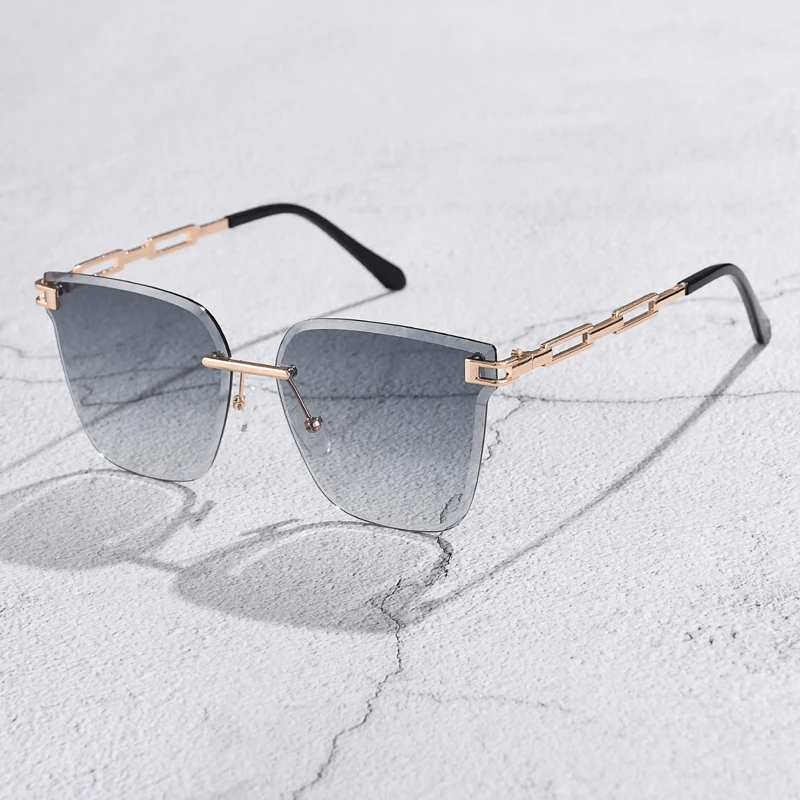 Wandern Frauen Randlose Legierung Cat EyeAnti Licht Gläser Farbverlauf Braun Schneiden Objektiv Brillen Für Weibliche Marke Designer Shades – Detail 14