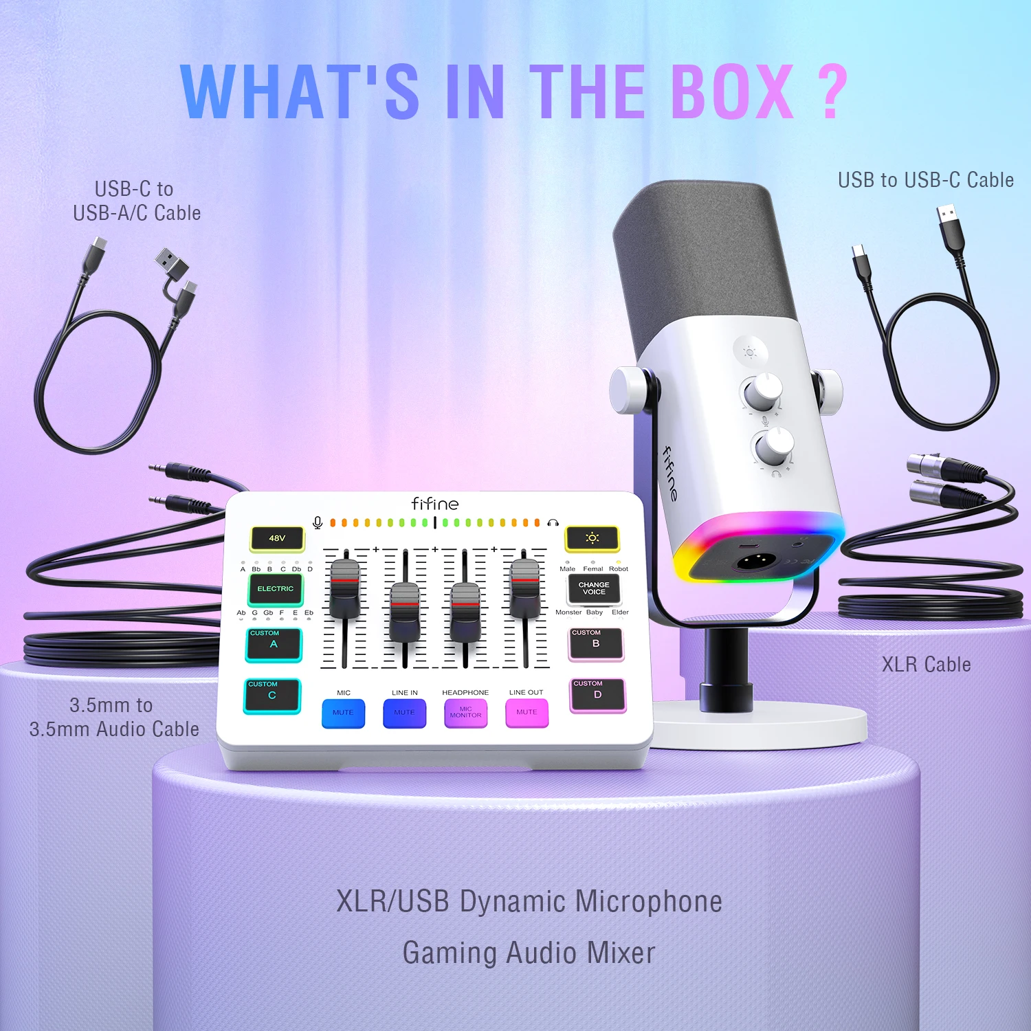 مجموعة بودكاست للبث من FIFINE RGB مع ميكروفون دينا...