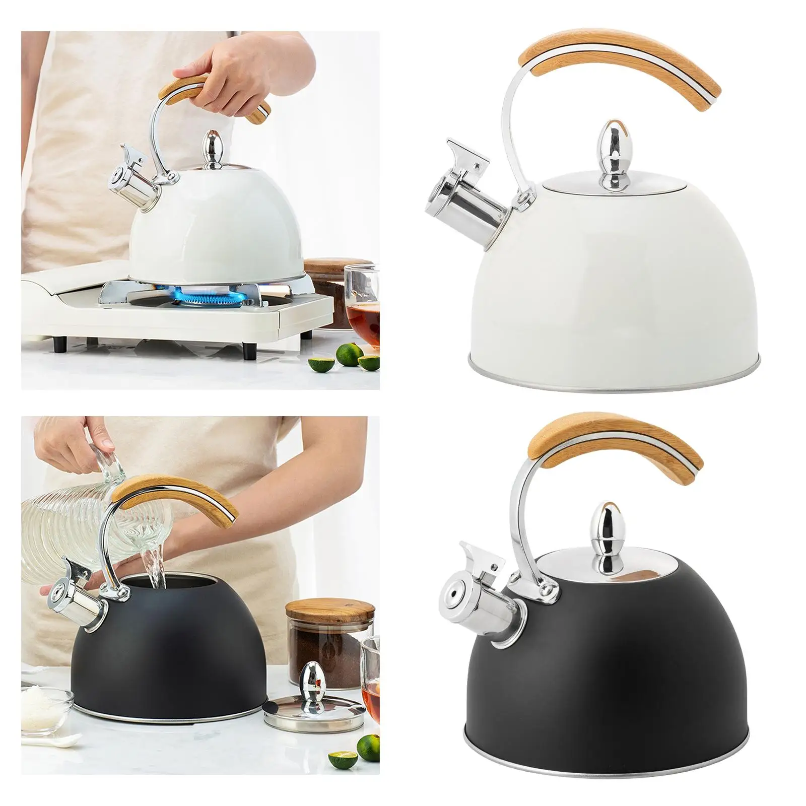 Stove Top Whistling Kettle, Stainless Steel Teapot Grain Handle, for