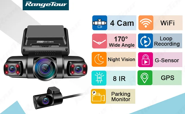 Caméra Voiture Avant Arrière Dashcam 360° 4 Caméras Hodozzy - Ecran Tactile 3" - Vision Nuit - Carte 64G Incluse Système Surveillance Parking 24h