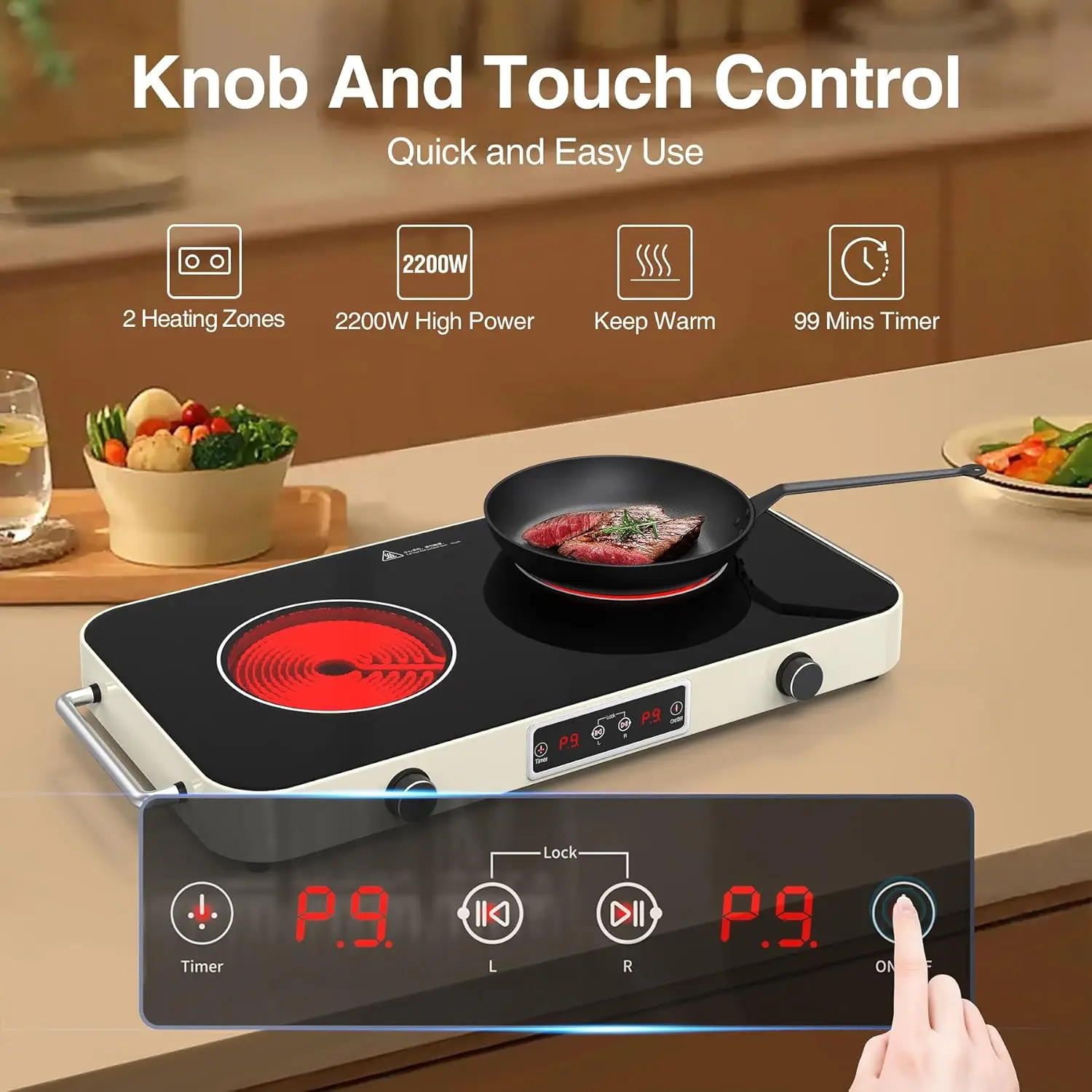 Electric burner, Electric Stove Top with 2 Handle, 2 Burner Electric Cooktop with 9 Power Settings 3