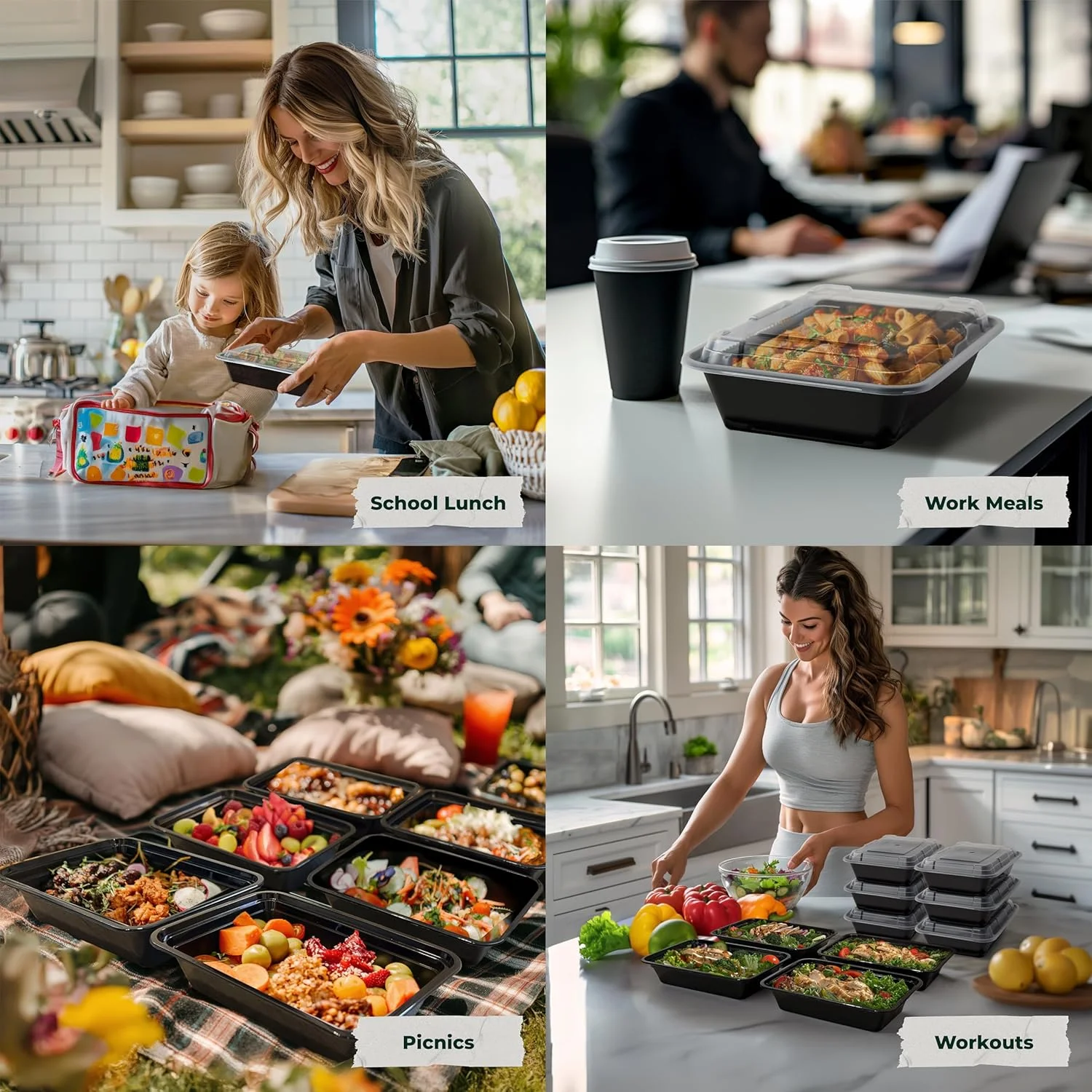 10 Plastic Disposable Food Containers Meal Prep Microwave Food Storage Containers with Lids Bento Lunch Box Fridge Storage Boxes