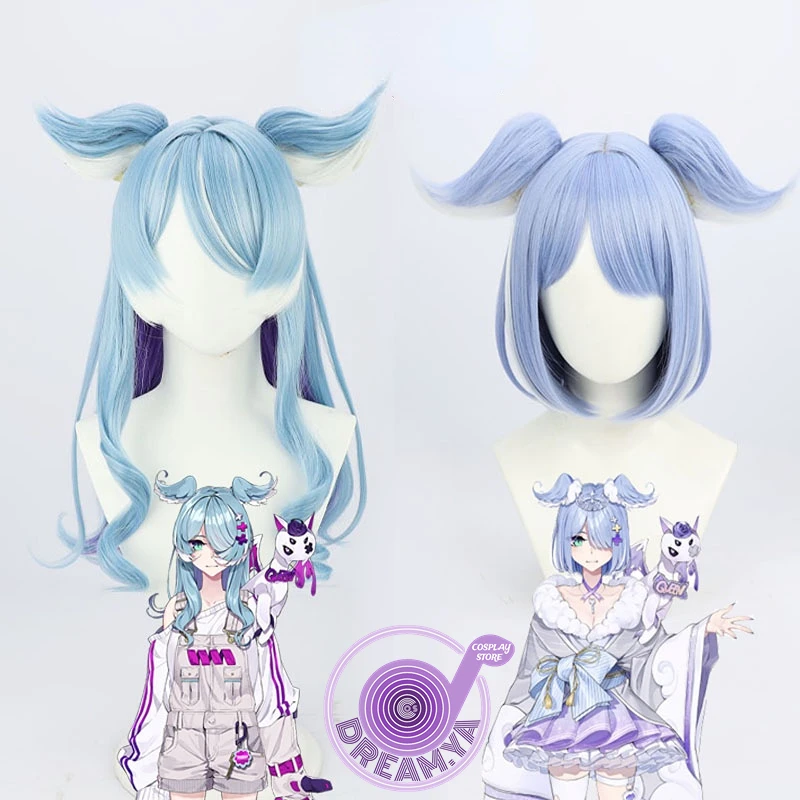 

Elira Pendora Cosplay Wig Nijisanji Vtuber Blue White Mixed Heat Resistant Synthetic Hair Halloween Party Role Play + Wig Cap