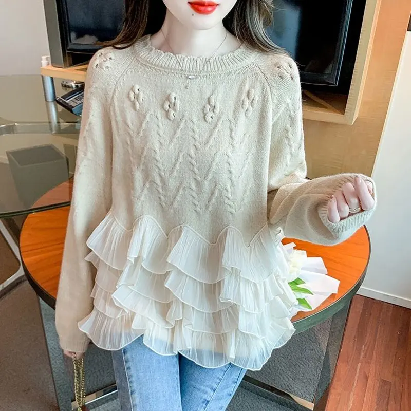 Sweet-Ruffles-Patchwork-Jumpers-Female-Clothing-Spring-Autumn-Korean ...