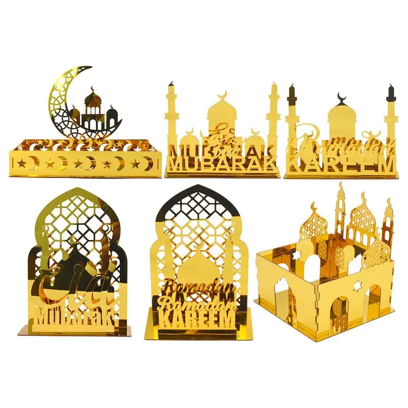 

Acrylic Eid Tabletop Decors 3D Eid Moon And Castle Decor Religious Arty Supplies Festive Tabletop Ornament For Table Eid Party