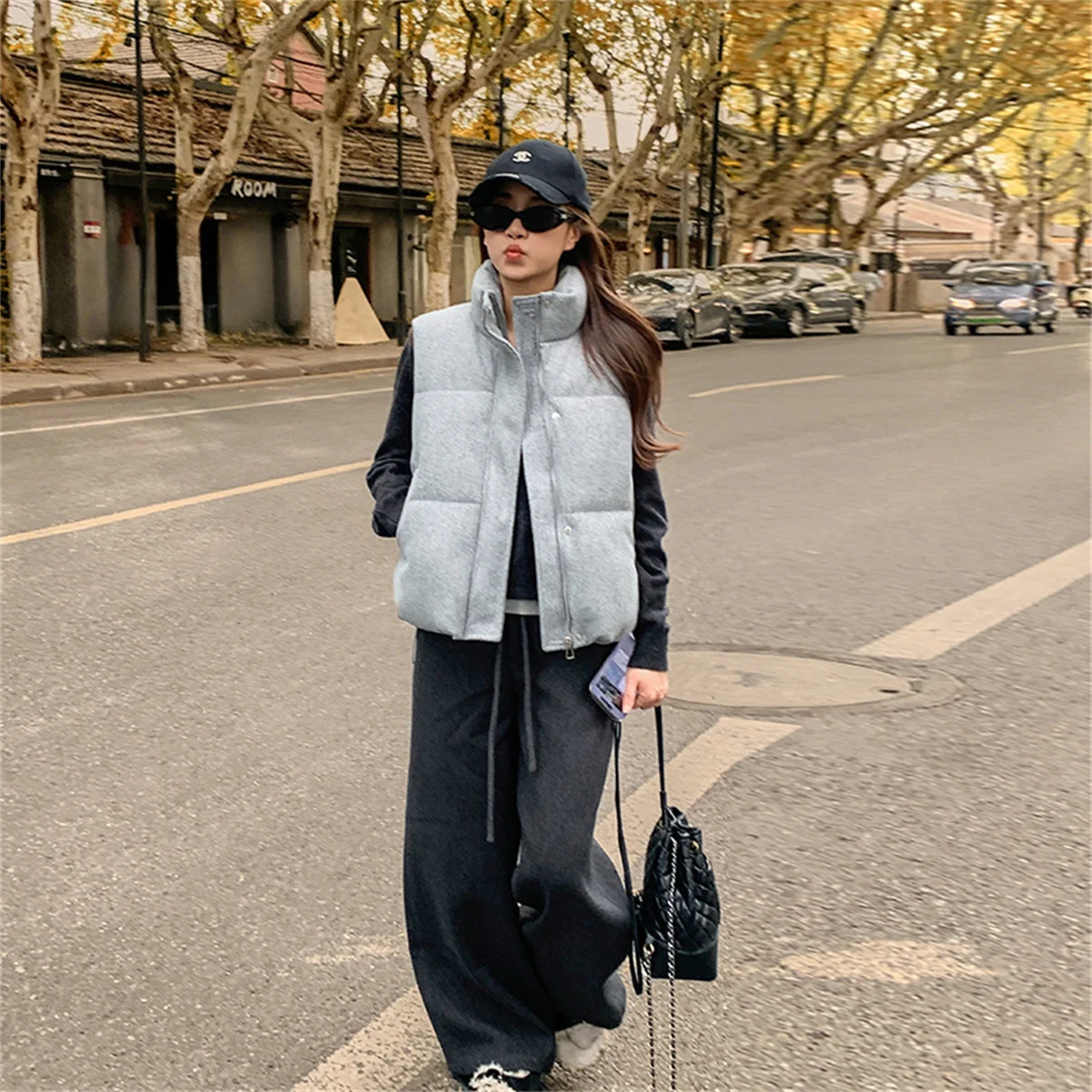 Women's Short Down Cotton Vest Korean Fashion New Stand-up Sleeveless Zipper Student Vest Jacket Black Gray Waistcoat Tide 2026