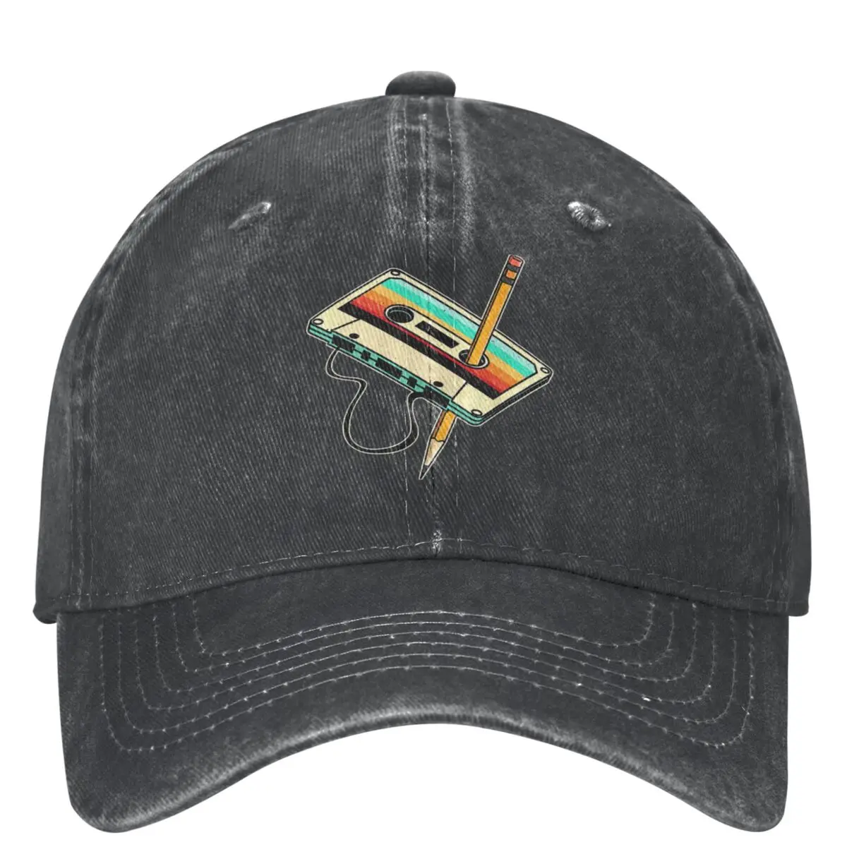 

80s Cassette Tape Pencil 1980s Baseball Cap Running Hippie Sun-Proof Washed Trucker Hat Women Men y2k Cool Print Baseball Caps