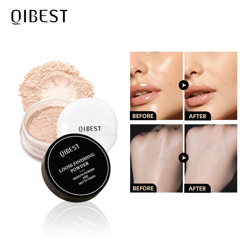 QIBEST Face Loose Powder Minerals Matte Setting Powder Translucent Waterproof Oil-Control Finishing Powder Makeup Invisible Pore