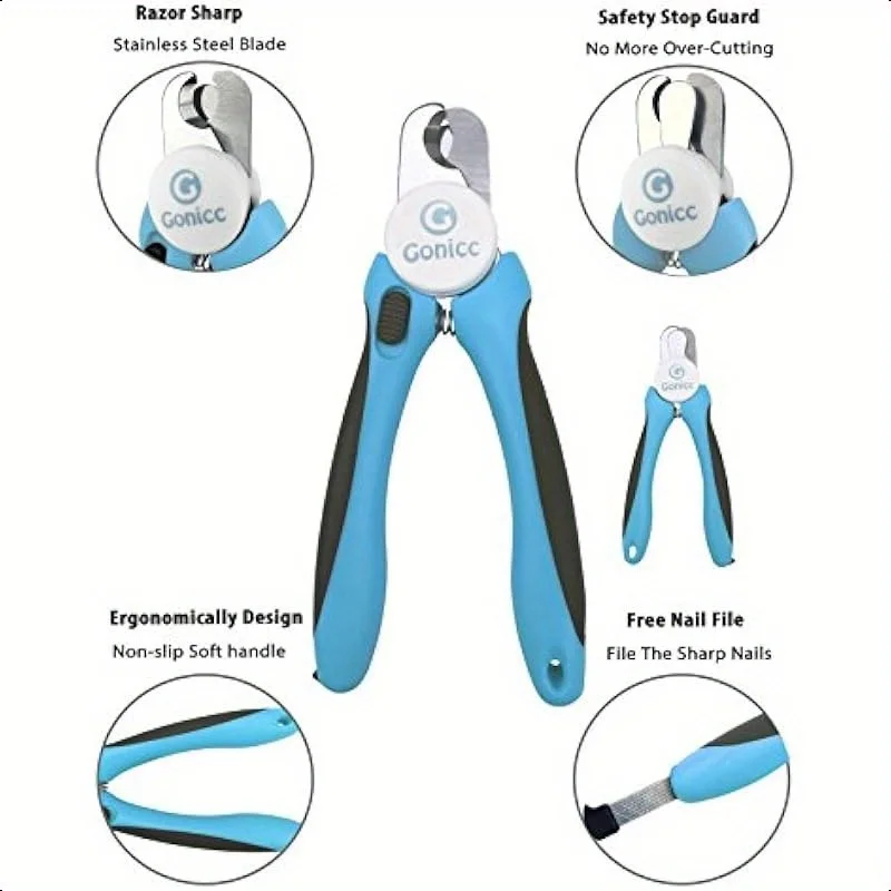 Gonicc Pet Nail Clippers for Dogs and Cats Blue & Black Ergonomic Handle with Safety Guard Sharp Stainless Steel Blades