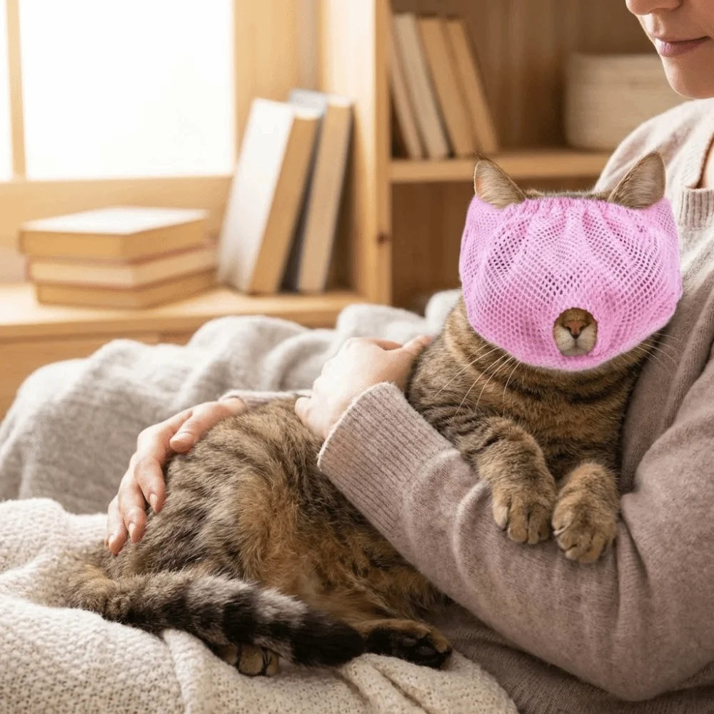 메쉬 고양이 입 커버 통기성 조절 가능 안티 바이트 입마개 세척 가능 편안한 안전 보호 커버 애완 동물 액세서리