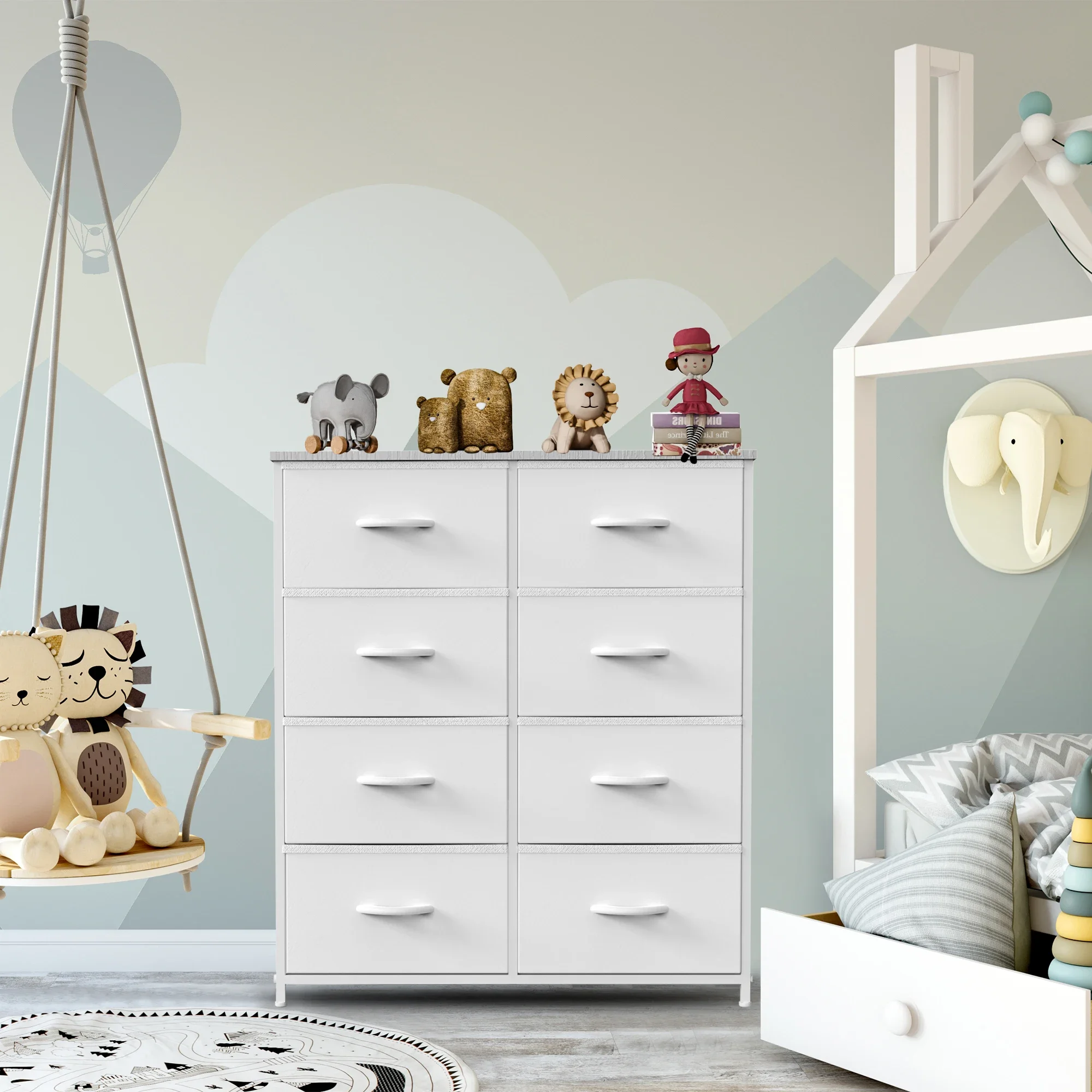 Armoire Pop pour chambre à coucher pour enfants, avec 8 tiroirs en tissu, armoire de rangement, cadre en acier, placard d'assemblage pour vêtements, meubles de maison 1