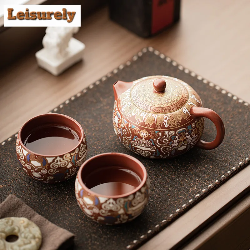 Gold And Silver Mixed Purple Clay Xishi Pot Tea Set Complete Set Japanese Tea Ceremony Set Teapot And Tea Cup Set Cafes Ornament