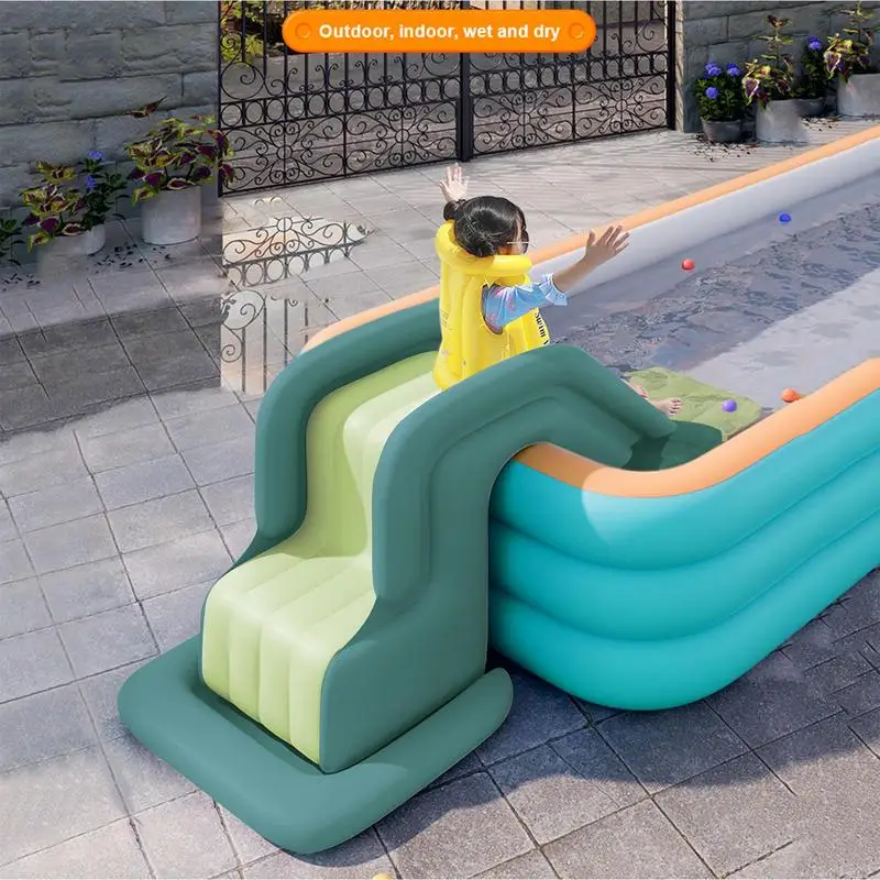 

Inflatable Pool Slide With Foot Pump For Outdoor Garden Inflate Swimming Pool Kids Fun Summer Playing Pool Water Slides