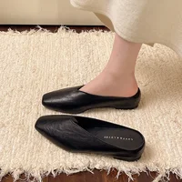Femmes pantoufles 2025 nouveau bout carré sandales élégantes femmes été luxe chaussures de créateur confortable sans lacet pantoufles diapositives femmes 5