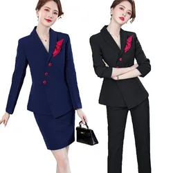 Skirt Suits Women New 2024 Spring Fashion Temperament Business Formal Blazer And Skirt Sets Office Lady Work Wear Pant Suits