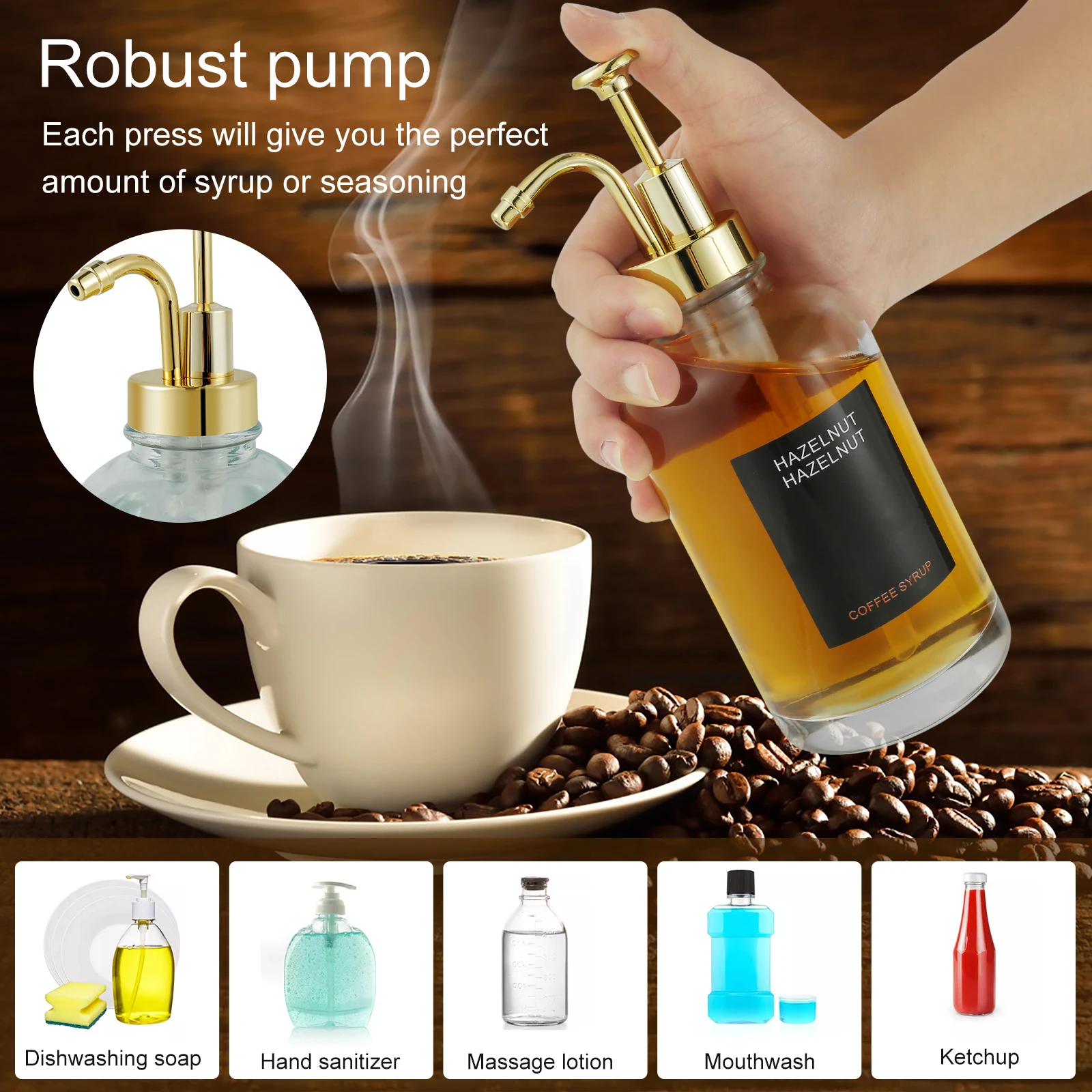 Coffee Syrup Dispenser Set with Labels Funnel 500ml Reusable Glass Bottle Dispenser Clear Coffee Syrup Bottle BPA-free oil dispenser sauce dispenser 2Pcs