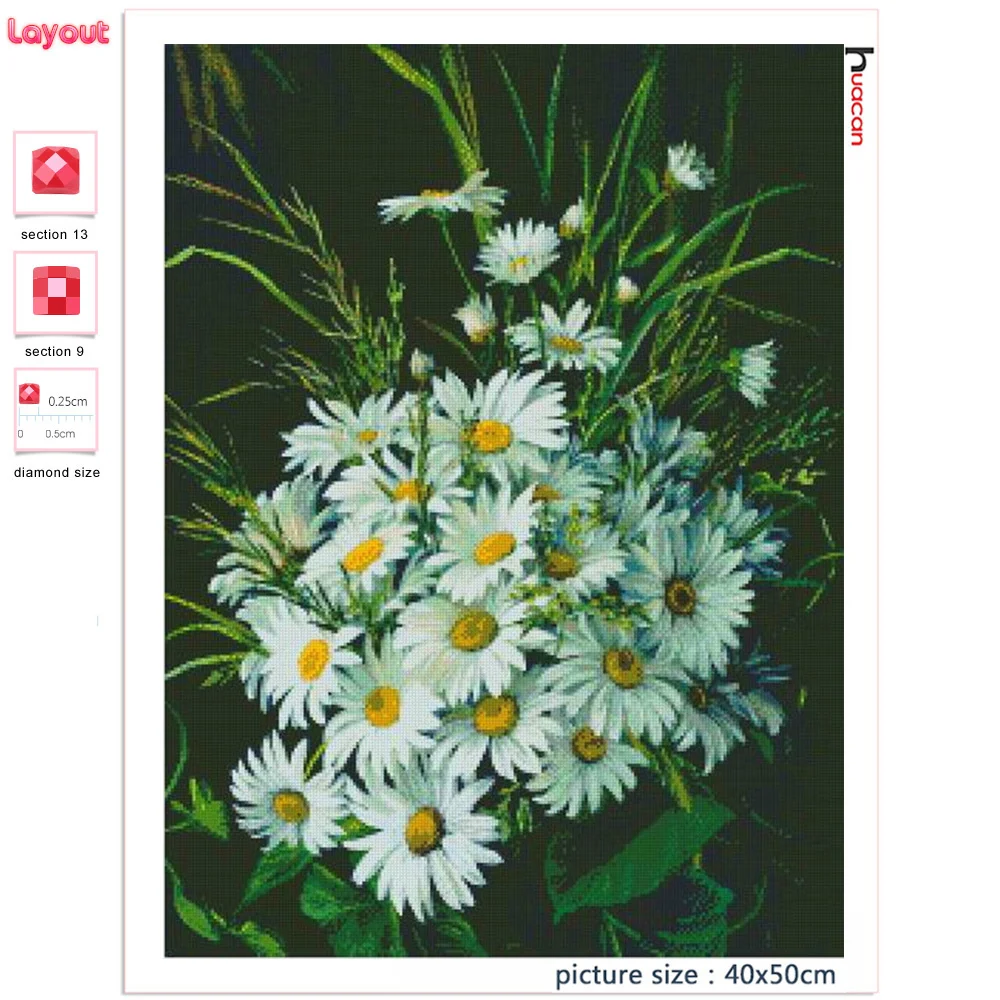 Huacan Full Square/Round Diamond Painting Daisy Cross Stitch Diamond Mosaic Chrysanthemum Decoration For Home diamond painting diamond painting accessories