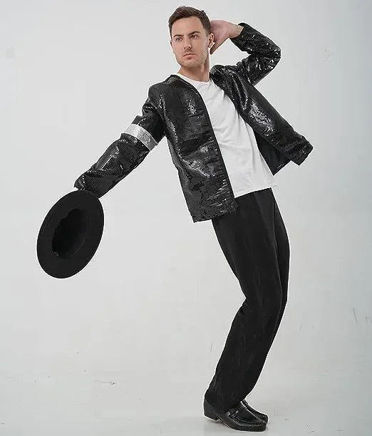 Michael Jackson Dance Black Sequined Suit Performance Show Costume for Kids Adults Jacket Pants At Gloves Glasses Socks Costumes