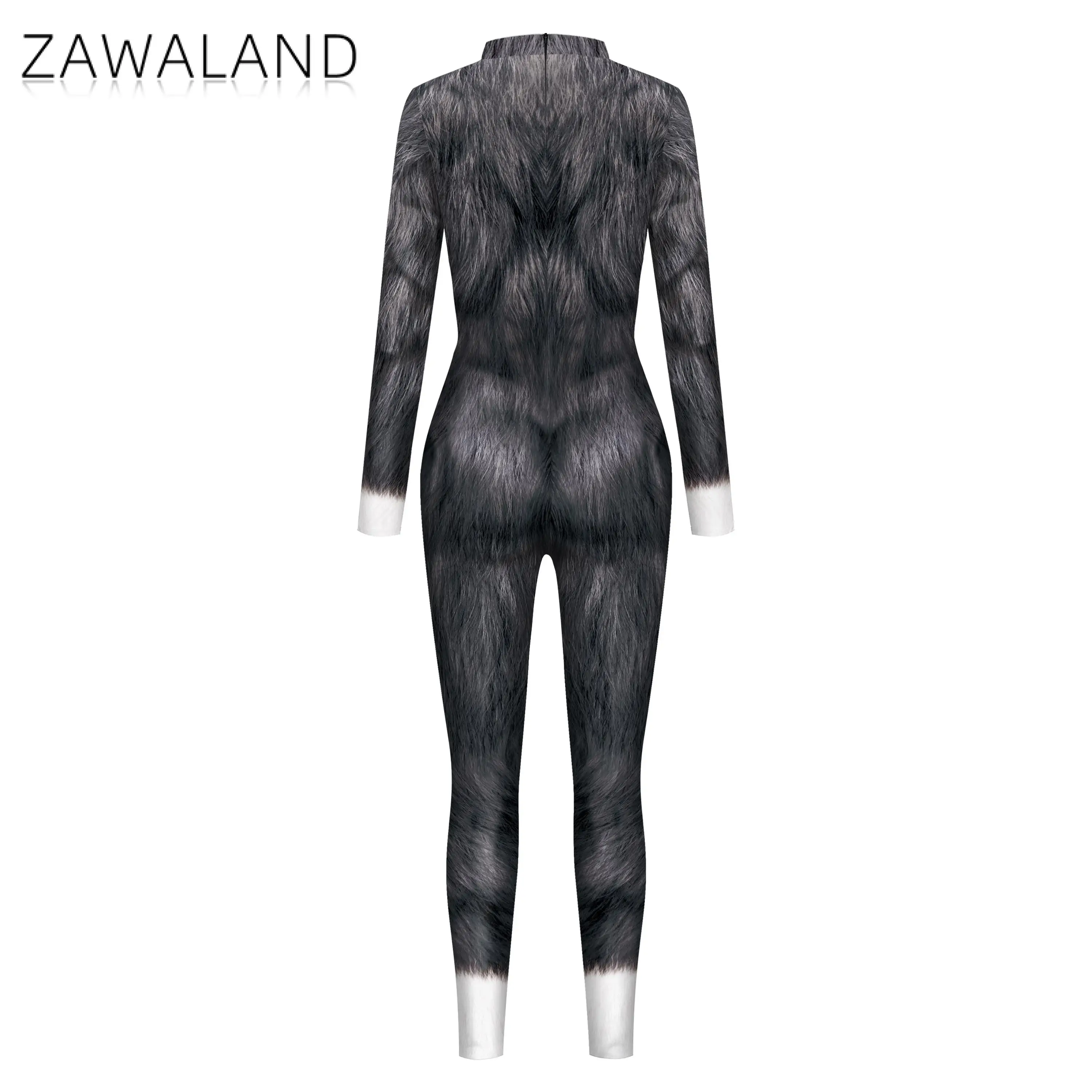 Zawaland Husky Wolf Leopard Jumpsuit Animal Cosplay Costume Men Zentai Suit Funny Disguise Wear Halloween Holiday Party Clothes cosplay costume