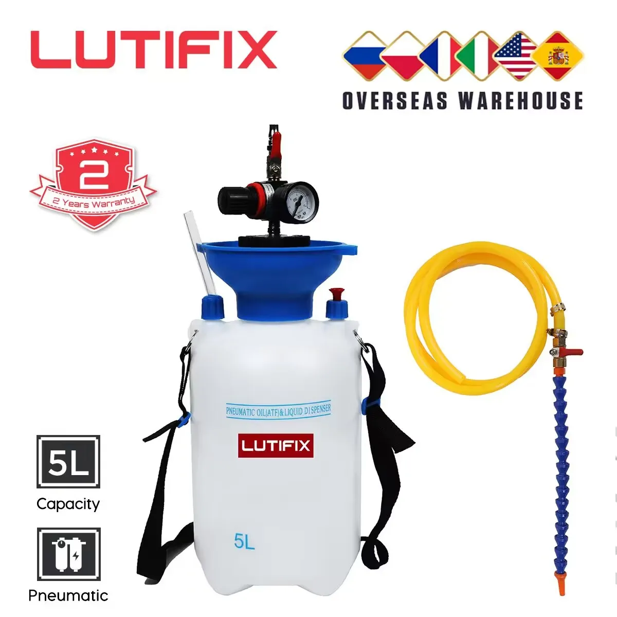 

LUTIFIX 5L Pneumatic Gear Oil Pumping Pump High-Speed Oil Injector Filling Automobile Automatic Gearbox Transmission ATF Oil