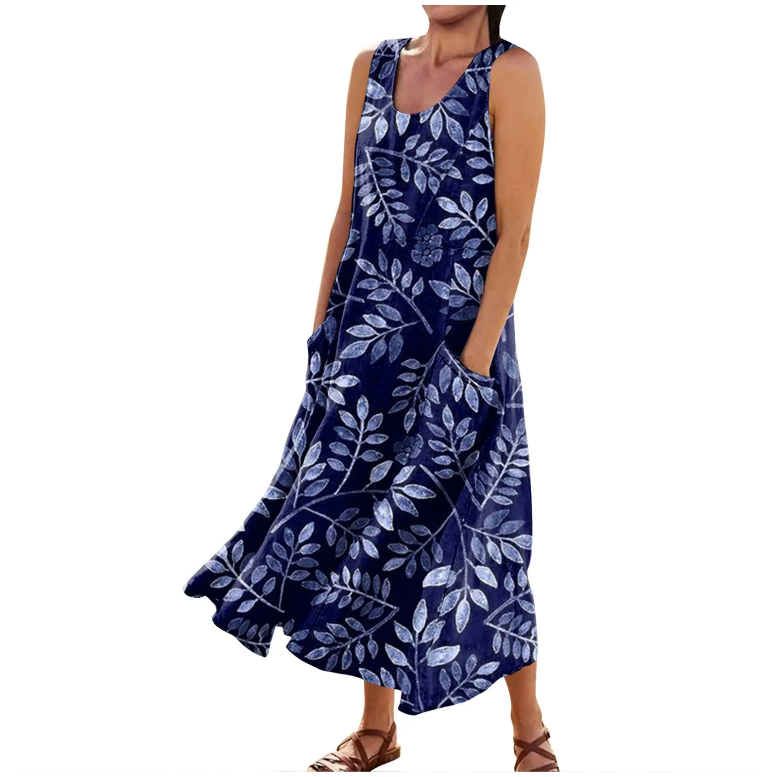 

Women'S Summer Casual Fashion Printed Sleeveless Round Neck Pocket Dress Dresses For Women Vestidos Para Mujer Faldas Mujeres