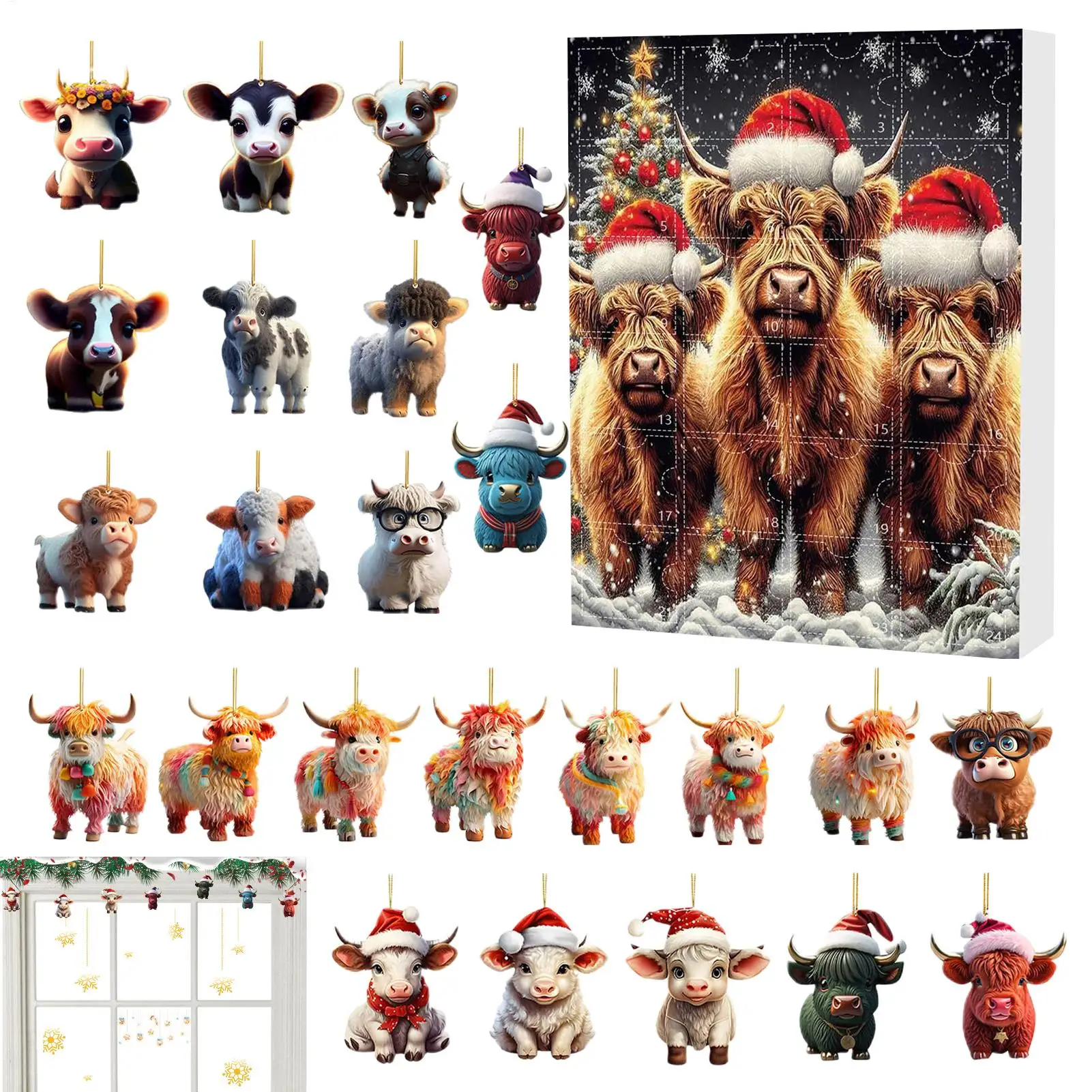 Christmas tree Highland Cow Ornaments Christmas Countdown Calendar kit Gift 2pcs Advent Surprise Toy Set christmas countdown calendar christmas advent calendar