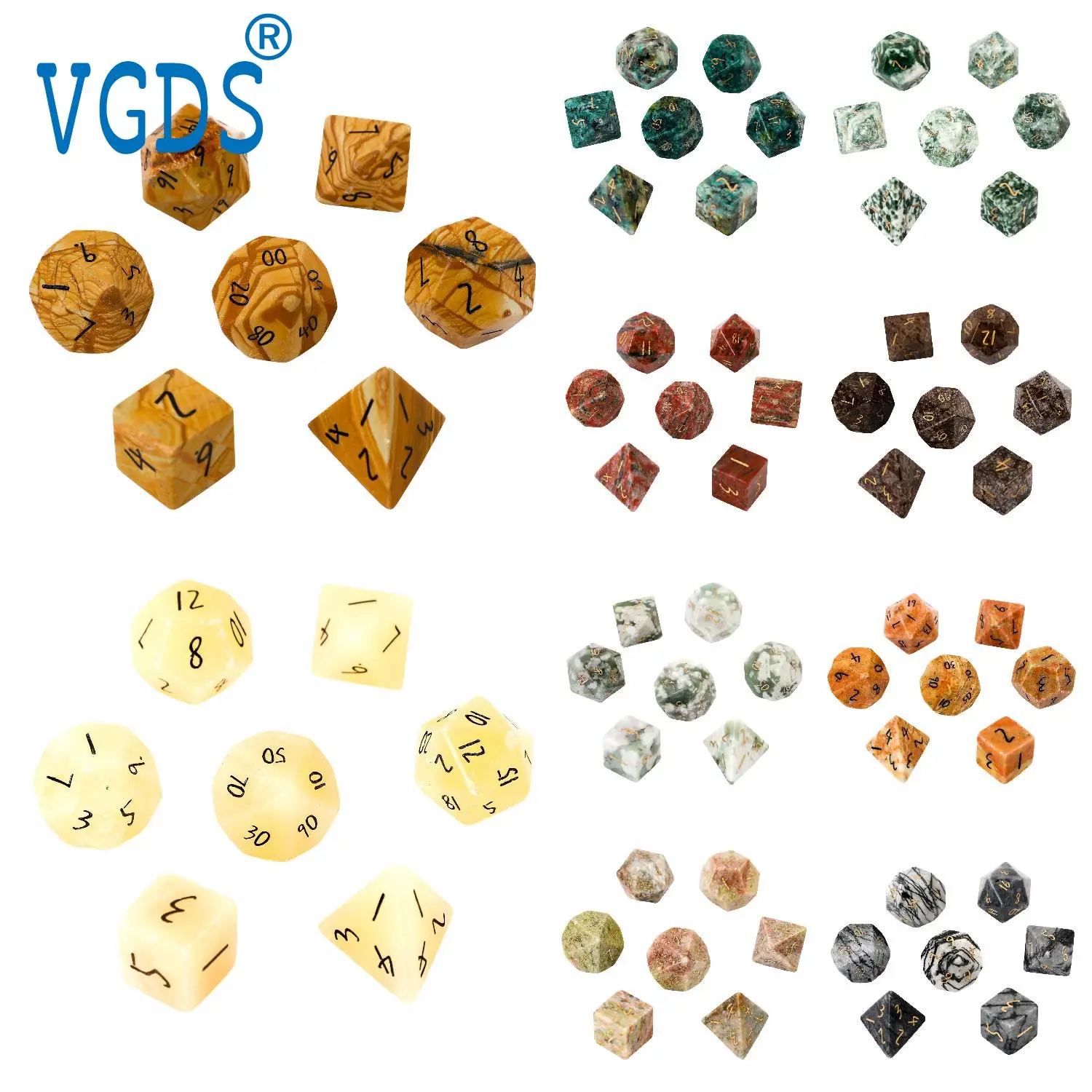 Entertainment Board Game Creative Three-Dimensional Polyhedral Dice D4 D6 D8 D10 D12 D20 Seven Piece Set Engraved Digital Dice