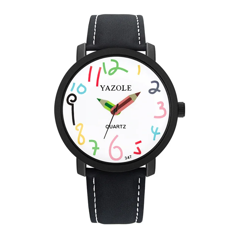 YAZOLE Children's Watch Creactive Pencil Pointer Quartz Watch Leather Belt Fashion Sport Watch for Kids Boys Girls Montre Enfant