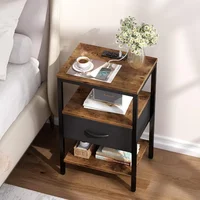 Nightstand Set of 2, Bed Side Tables with Charging Station, Adjustable Fabric Drawer, Night Stand for Bedroom 2