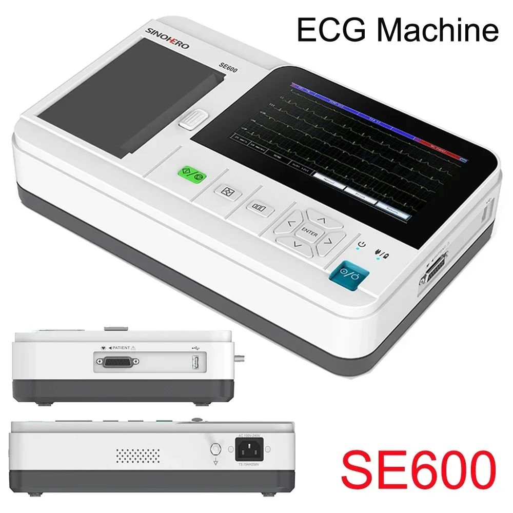 SE600 6 Channel 12 Lead ECG Machine Touch Screen Digital Electrokardiograph Cardiology EKG Monitor Software Printer