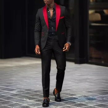 Giacca da uomo a due pezzi casual da uomo di nuova moda business, comoda e traspirante, vestibilità slim con spacco laterale e bottone singolo + pantaloni