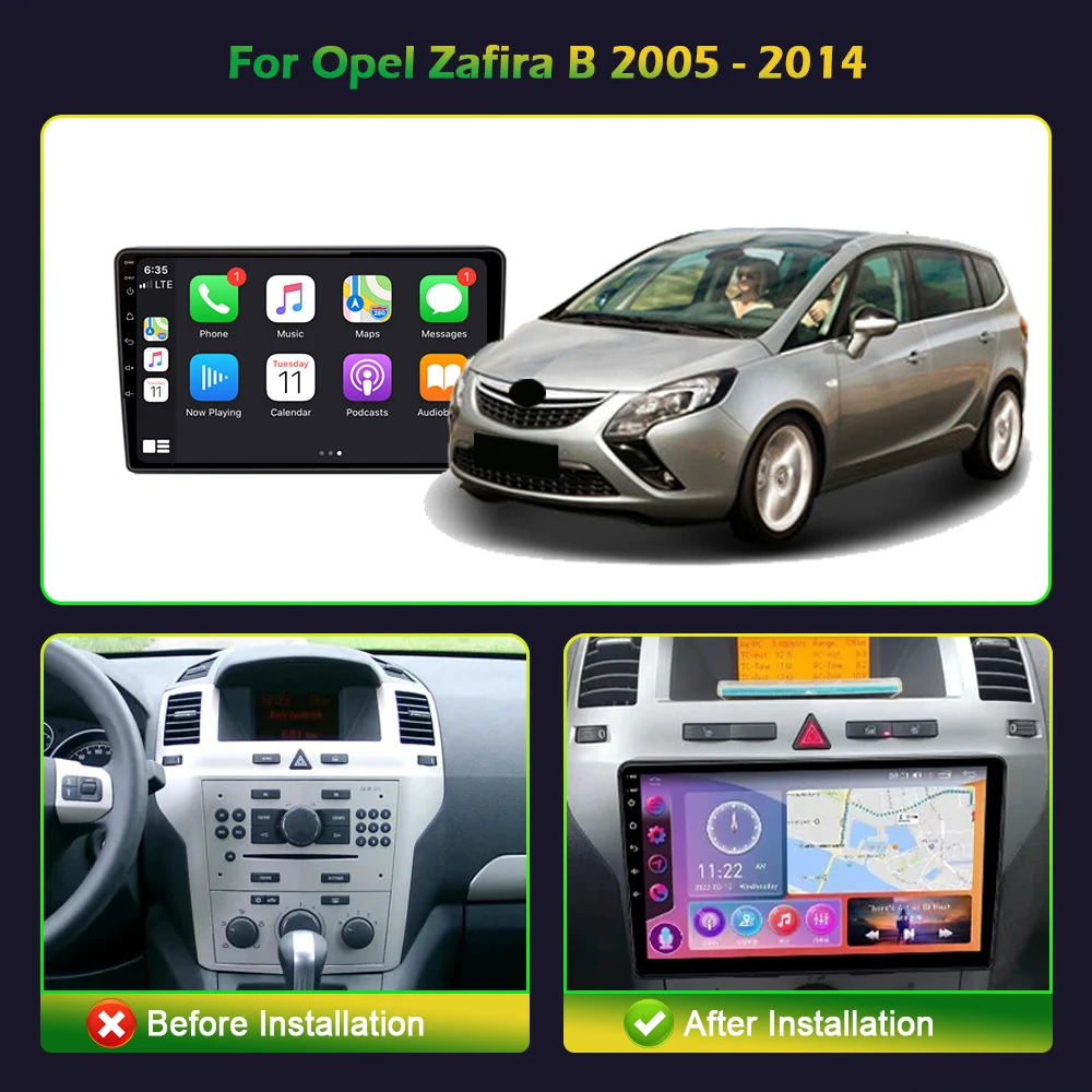 Opel Zafira B 2005 - 2014 멀티미디어 자동차 모니터 화면 플레이어, 레터 오토라디오, 4G GPS 내비게이션, 스테레오 라디오, 안드로이드 13.0