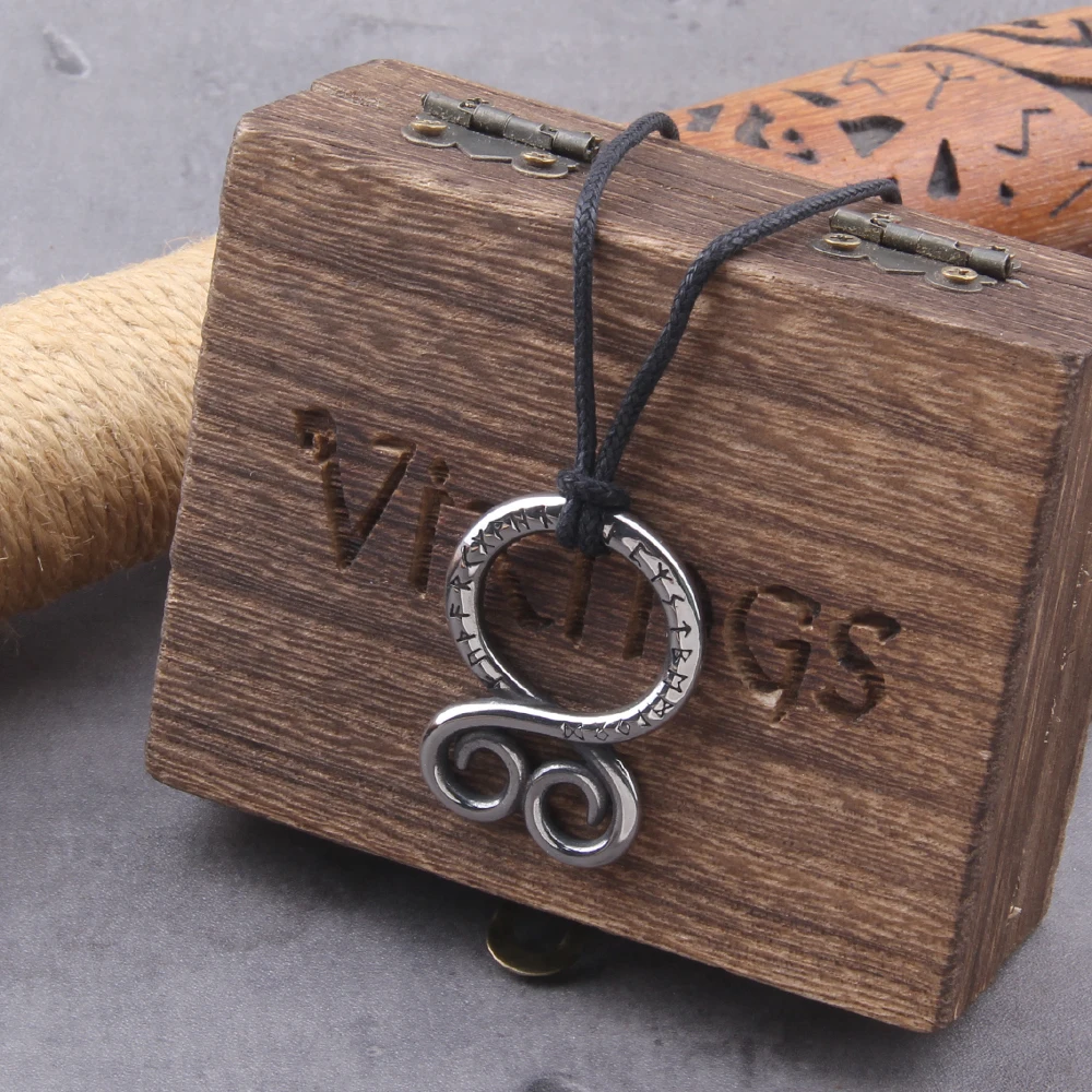 Chains Inscriped With Runes stainless steel Iron Color Odin Rune Pendant viking Necklace with ...