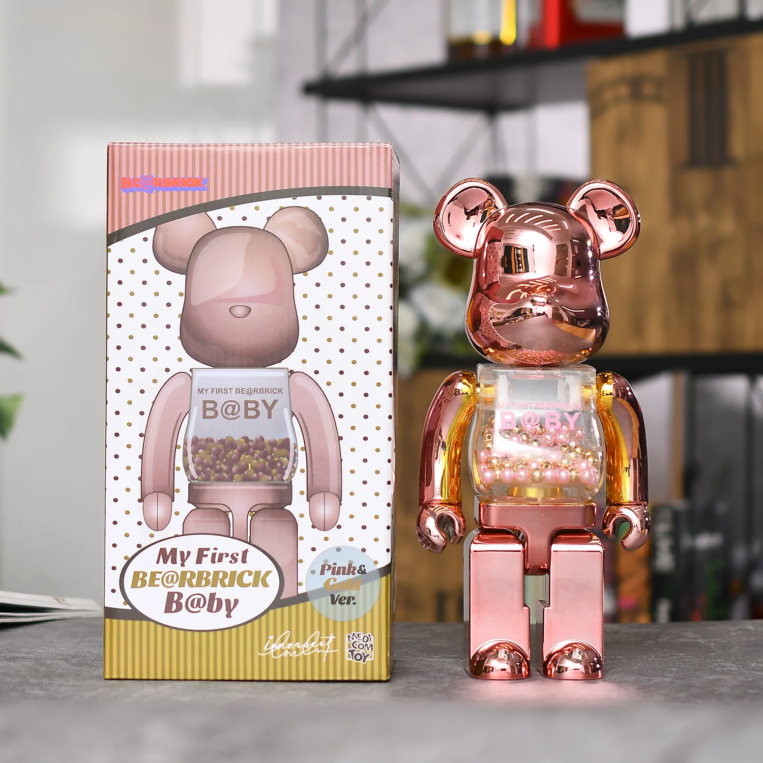 Bearbrick 400% 28CM Electroplating Pink Gold Qianqiu Building