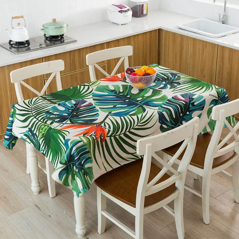 

Nordic Tropical Green Leaves Plant Rectangle Wedding Party Reusable Waterproof Tablecloth Kitchen Table Decor