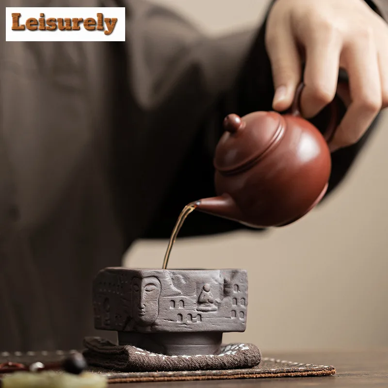 50ml Old Rock Mud Zen Buddha Shadow Square Teacup Zen Tea Bowl Water Jug Tea-tasting Smelling Cup Chazhan Master Cups Drinkware