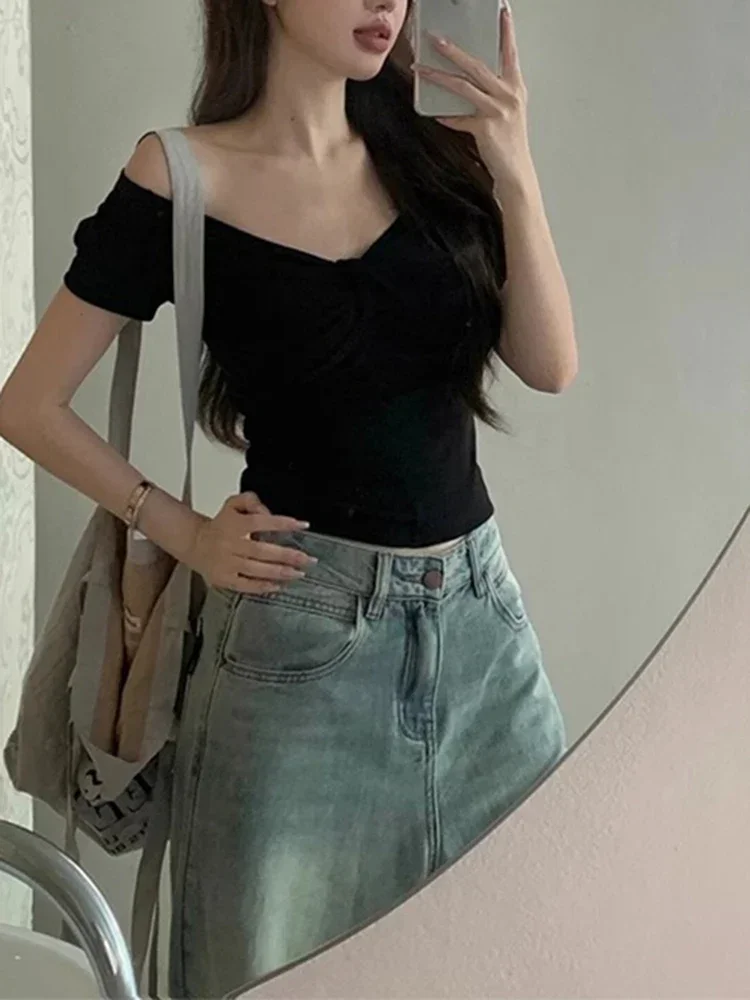 Einfache Schwarz Sexy Rosa Weiß Schwarz Top Chic Sommer Neue Einfarbig Schlanke Frauen T-shirts Mode Straße Casual Dame Frau T-shirts
