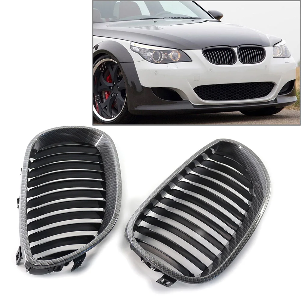 

Передняя решетка радиатора для BMW E60 E61 M5 5 Series 2004 2005 2006 2007 2008 из углеродного волокна ABS пластиковые гоночные грили, 1 пара