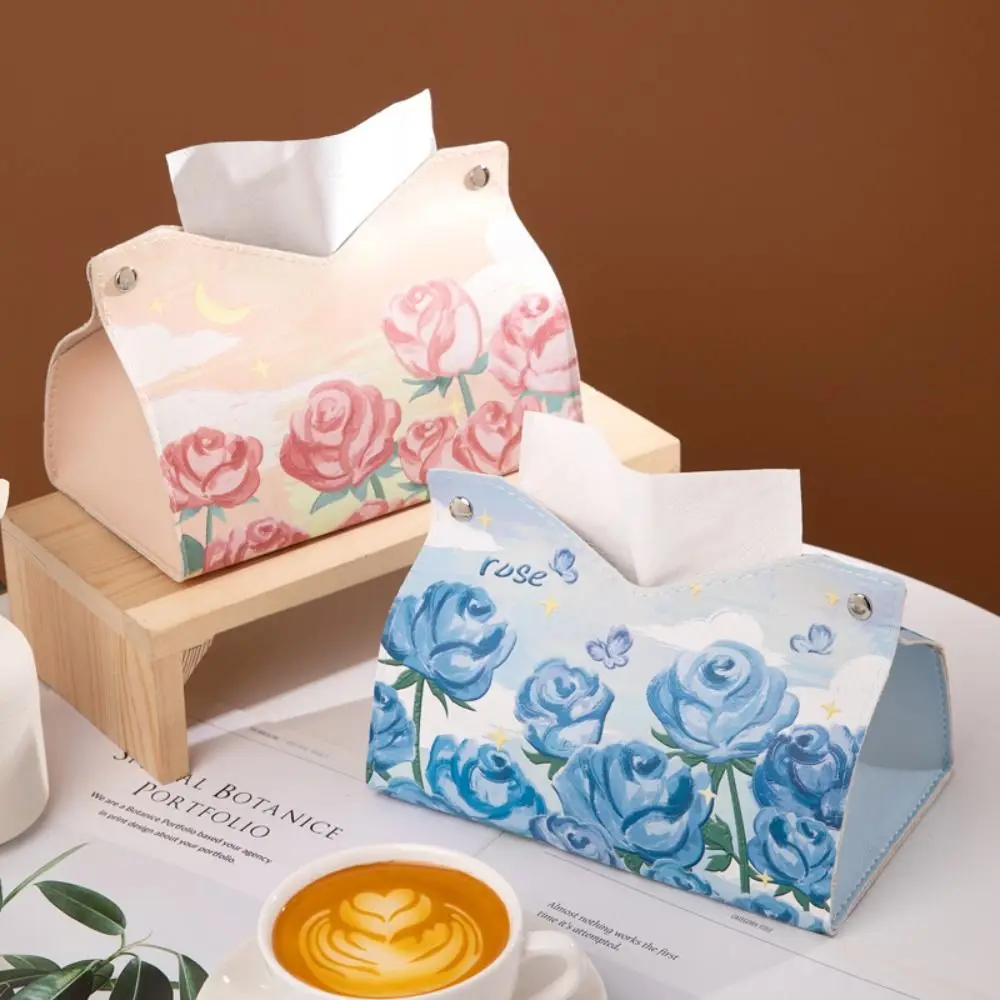Hochwertige Ölgemälde Taschentuch Fall mit Knöpfen glatten Servietten halter Leder Druckpapier Handtuch Box nach Hause – Detail 1